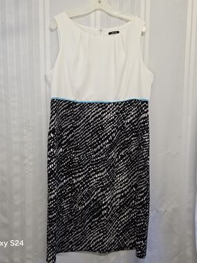ALLEN KAY White & Black Patterned Sleeveless Sheath Dress SIZE 16